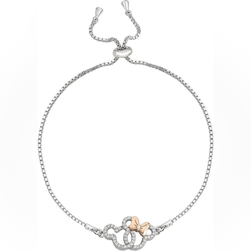 Disney Mickey Minnie Mouse Lariat Bracelet Sterling Silver 925 CZ